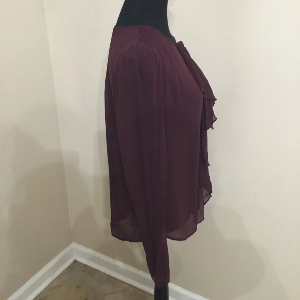Anthropologie Moulinette Soeurs Women’s 100% Silk Burgundy Ruffled Top Size M - Picture 2 of 8